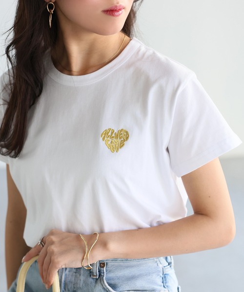 RILY♡ハートロゴTee Mサイズ Riberry tシャツ ハートロゴラメ刺繍コンパクトTシャツ