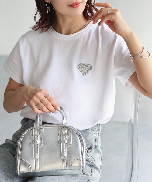 Riberry（リベリー） tシャツ ハートロゴラメ刺繍コンパクトTシャツ
