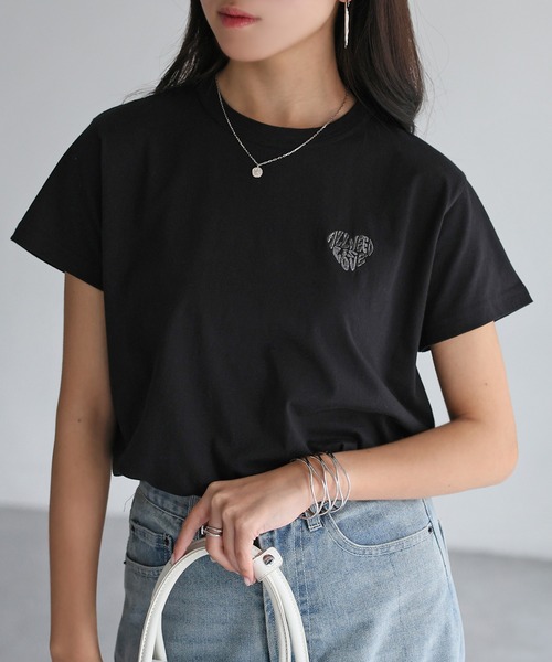 RILY ハートロゴTシャツ Riberry tシャツ ハートロゴラメ刺繍コンパクトTシャツ