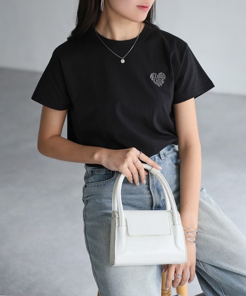 Riberry tシャツ ハートロゴラメ刺繍コンパクトTシャツ