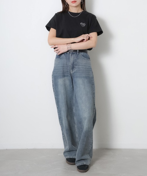 Riberry（リベリー） tシャツ ハートロゴラメ刺繍コンパクトTシャツ