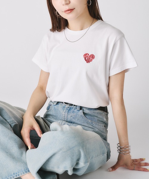 Riberry（リベリー） tシャツ 半袖 ハートロゴラメ刺繍コンパクトT