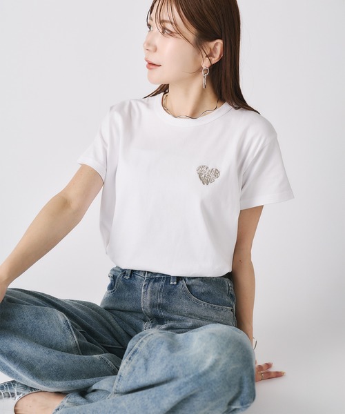Riberry（リベリー） tシャツ 半袖 ハートロゴラメ刺繍コンパクトT