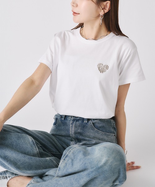Riberry（リベリー） tシャツ 半袖 ハートロゴラメ刺繍コンパクトT