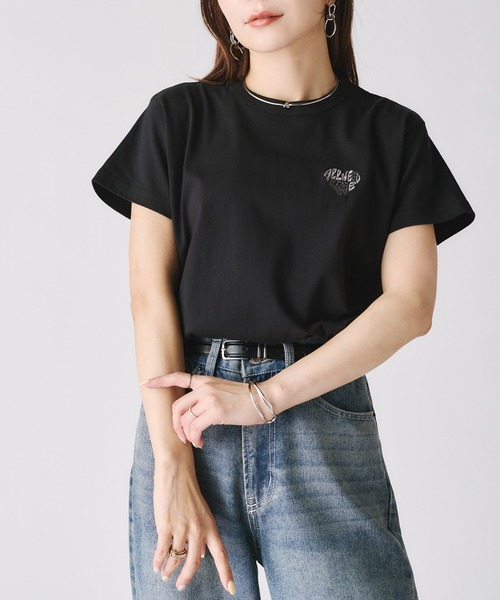 Riberry（リベリー） tシャツ 半袖 ハートロゴラメ刺繍コンパクトT