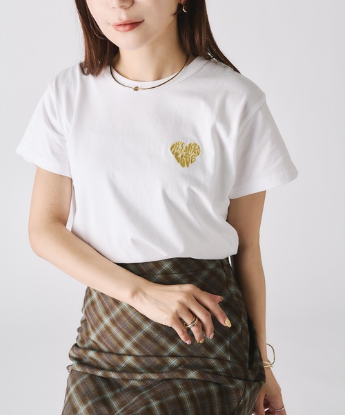 Riberry（リベリー） tシャツ 半袖 ハートロゴラメ刺繍コンパクトT