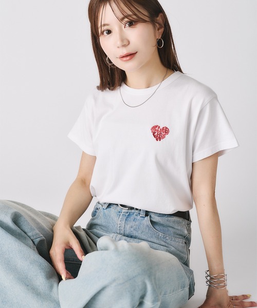 Riberry（リベリー） tシャツ 半袖 ハートロゴラメ刺繍コンパクトT
