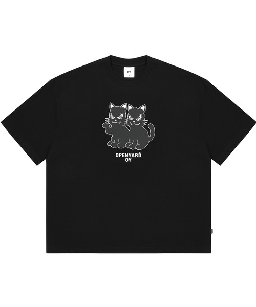 OY オーワイ くま Tシャツ 黒 OY tシャツ 「OY/オーワイ」 TWIN BLACK CAT T/ツイン猫 Tシャツ