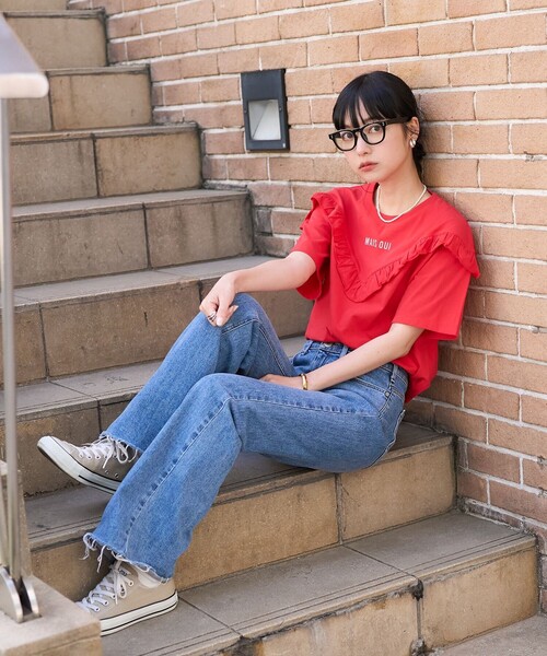 FREAK'S STORE tシャツ Vフリル ロゴTシャツ レディース