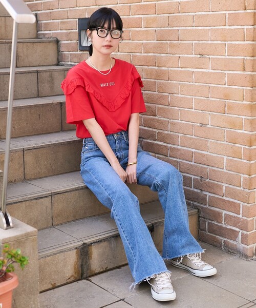 FREAK'S STORE tシャツ Vフリル ロゴTシャツ レディース