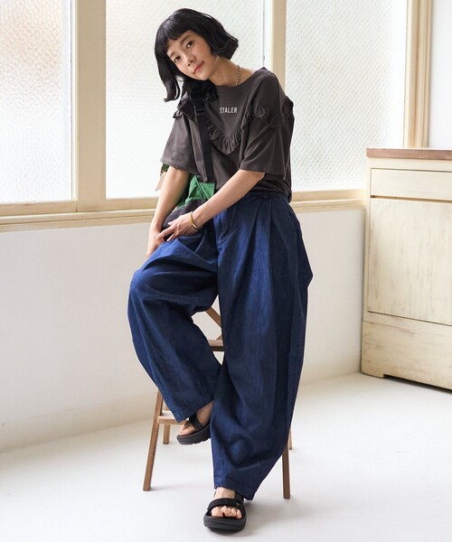 「FREAK'S STORE」 半袖カットソー フリ- ブラック レディース FREAK'S STORE 「FREAK'S STORE」 半袖Tシャツ フリ- ブラック