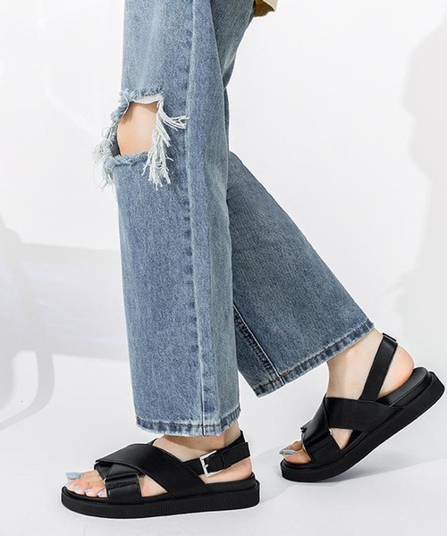 shoes365 サンダル 「shoes365」クロスデザイン バックル付き