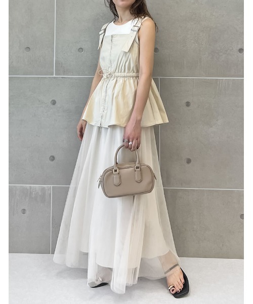 ベスト ジレ 「2024 SUMMER COLLECTION」「2点セット」「低身長サイズ有」ダブルジップペプラムベスト×チュールスカートワンピ レデ