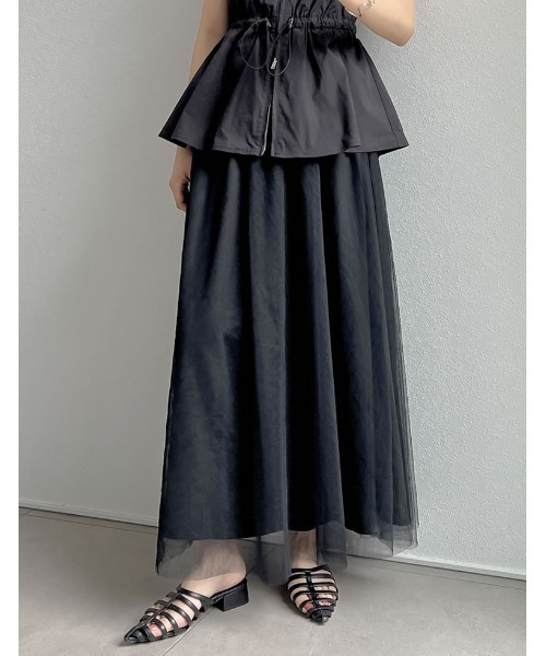 ベスト ジレ 「2024 SUMMER COLLECTION」「2点セット」「低身長サイズ有」ダブルジップペプラムベスト×チュールスカートワンピ レデ Re:EDIT（リエディ）の「[2024 SUMMER COLLECTION][2点セット