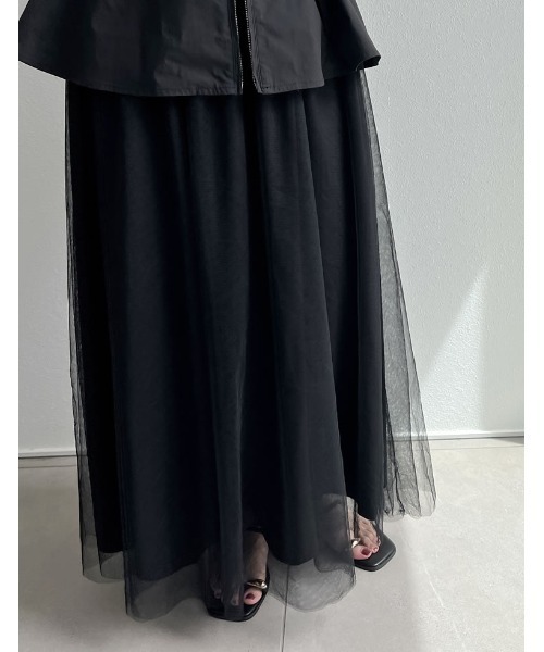 ベスト ジレ 「2024 SUMMER COLLECTION」「2点セット」「低身長サイズ有」ダブルジップペプラムベスト×チュールスカートワンピ レデ 2024 SUMMER COLLECTION][2点セット][低身長サイズ有]ダブル
