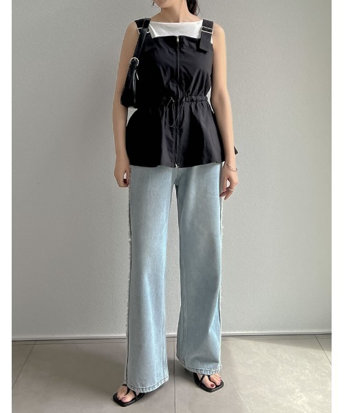ベスト ジレ 「2024 SUMMER COLLECTION」「2点セット」「低身長サイズ有」ダブルジップペプラムベスト×チュールスカートワンピ レデ Re:EDIT ベスト ジレ 「2024 SUMMER COLLECTION」「2点セット