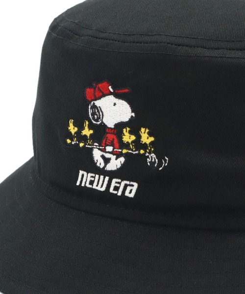 NEW ERA ニューエラ ゴルフ バケット 新品　スヌーピー S /M　黒 NEW ERA 帽子 ハット ニューエラゴルフ バケットハット 綿