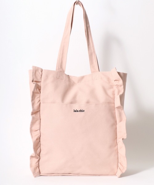 トートバッグ フリルトートバッグ/ワンポイントロゴ刺繍