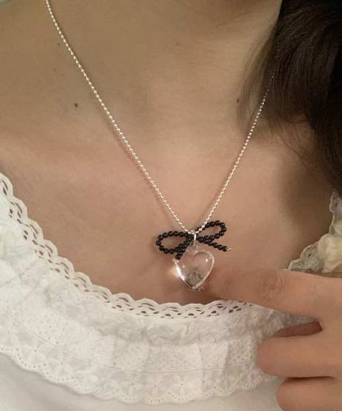 Jour en jour]リボンハートダイヤネックレス[K10]