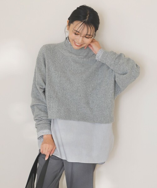 ニット セーター 「洗える」ふわふわニット クロップドハイネック レディース UNFILO ニット セーター 「洗える」ふわふわニット クロップド