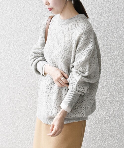 SHIPS for women / シップスウィメン SHIPS any:〈手洗い可能〉レース編み クルーネック ニット プルオーバー セール】SHIPS any:〈手洗い可能〉レース編み クルーネック