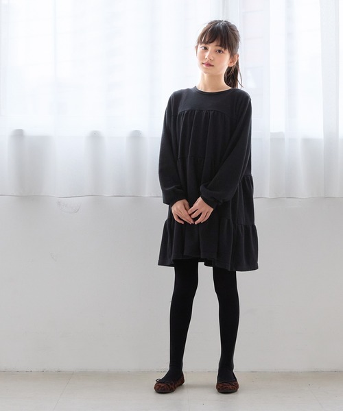 CFCL新品未使用黒ラメ長袖ミニワンピースチュニック coca（コカ） ワンピース キッズ ラメ裏毛ティアードチュニック