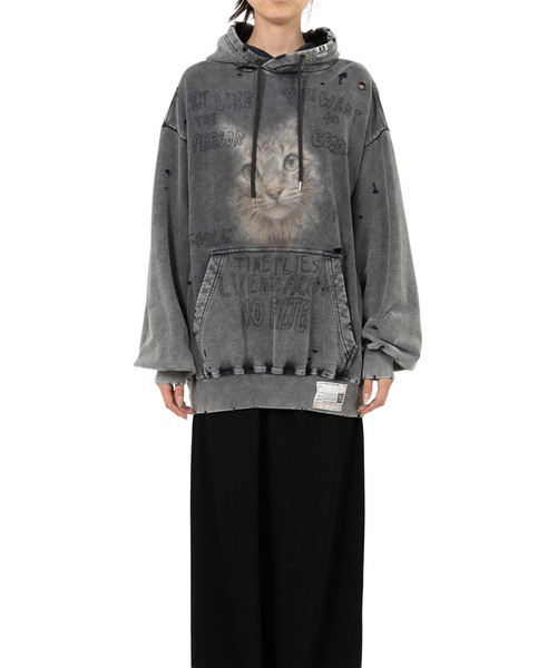 トレーナー スウェット Bleached Cat Print Hoodie レディース MAISON MIHARA YASUHIRO トレーナー スウェット Bleached Cat