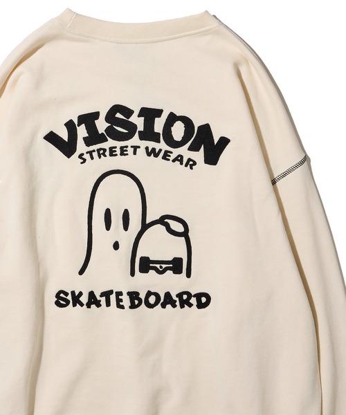 トレーナー スウェット 「VISION STREET WEAR」オリジナルグラフィック チェーン刺繍 ゴーストイラストスウェットトレーナー レディース VISION STREET WEAR トレーナー スウェット 「VISION WEAR