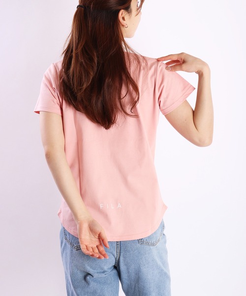 25825　FILA レディース　半袖カットソー　ピンクＸ白ボーダー　サイズXL セール】【FILA/フィラ】レディースボーダー半袖Tシャツ 吸水速