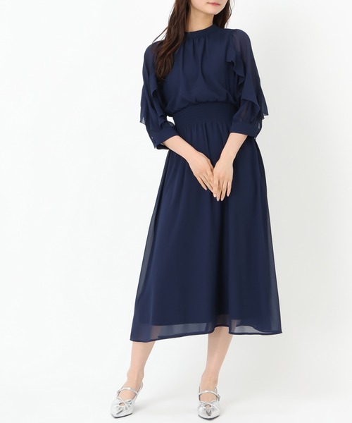 Misch Masch ネイビーシフォンドレス MISCH MASCH ワンピース 2025春夏新作 フリルスリーブシフォン