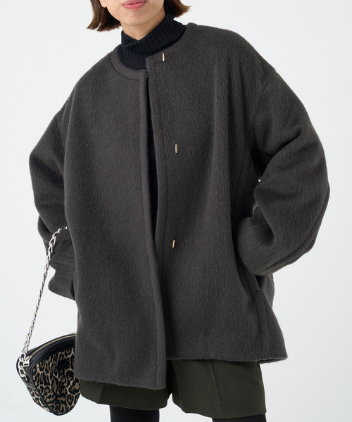 イエナ 21AW ノーカラーショートコート ウールジャケット 38 ダークグレー IENA（イエナ） ノーカラーコート 38 グレー レディース : ZOZOTOWN