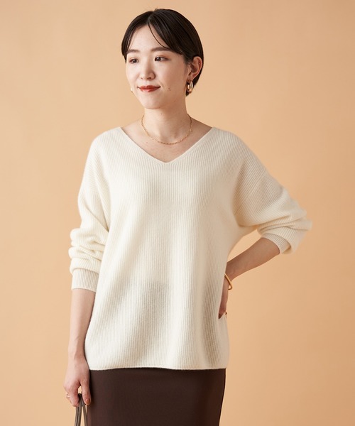 「LOUNGEDRESS」 Vネックニット FREE モカ レディース_画像3