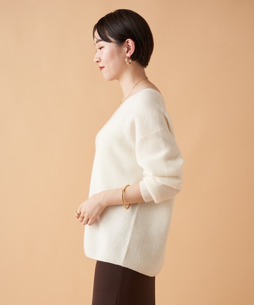 「LOUNGEDRESS」 Vネックニット FREE モカ レディース_画像4