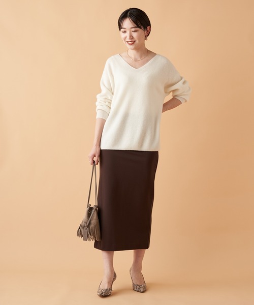 「LOUNGEDRESS」 Vネックニット FREE モカ レディース_画像6