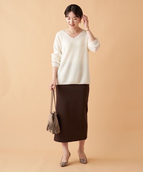 「LOUNGEDRESS」 Vネックニット FREE モカ レディース_画像7