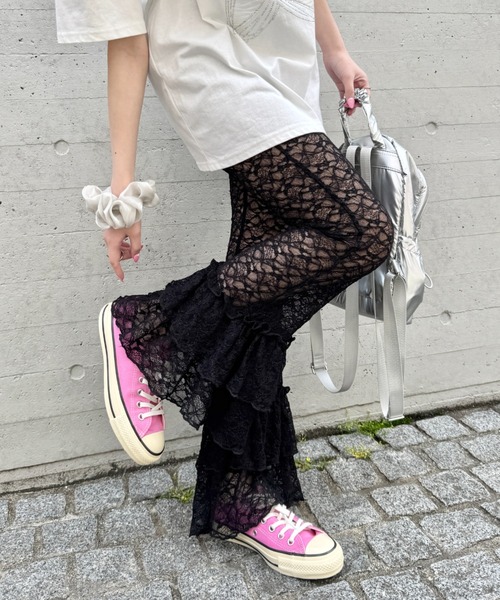 新品　ROSIE ASSOULIN フリル付　黒　パンツ　L程度　NY製 新品 ROSIE ASSOULIN フリル付 黒 パンツ L程度 NY製