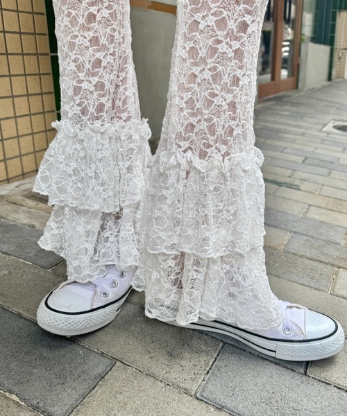 SOLLON.（ソルロン） ワイドパンツ パンツ 2段フリルレースパンツ
