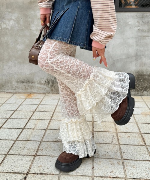 SOLLON.（ソルロン） パンツ 2段フリルレースパンツ レディース