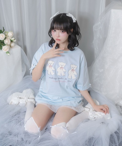 tシャツ Honey Bear アップリケTシャツ レディース Honey Cinnamon tシャツ Bear アップリケTシャツ レディース