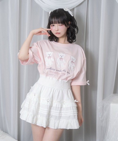 tシャツ Honey Bear アップリケTシャツ レディース