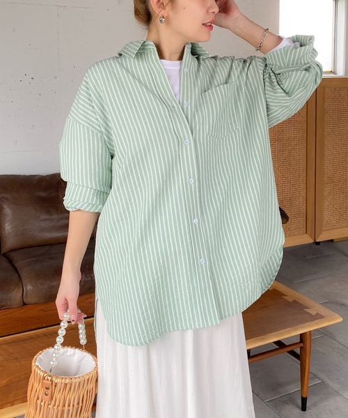PICHI ブラウス シャツ ストライプルーズシャツ レディース