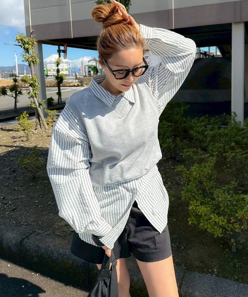 PICHI ストライプルーズシャツ　ピンク PICHI ブラウス シャツ ストライプルーズシャツ レディース : ZOZOTOWN