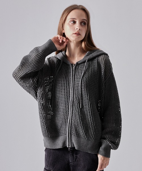 CLEL パーカー 「CLEL」Watermark Knitting Mesh Zip Parka