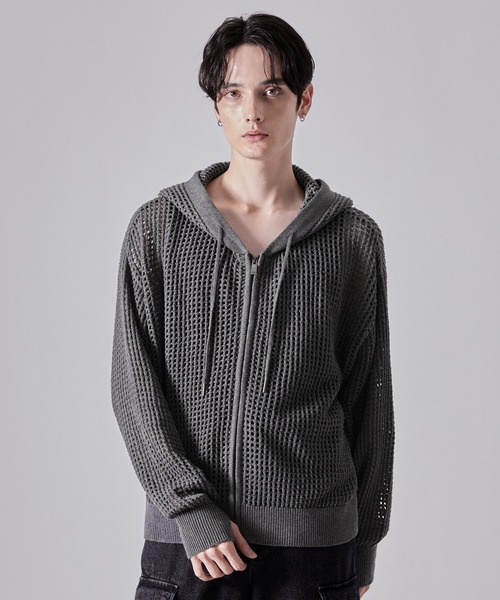 CLEL パーカー 「CLEL」Watermark Knitting Mesh Zip Parka