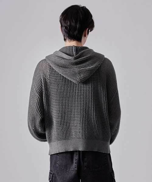 clel 透かし編み メッシュ ジップ パーカー ブラック M CLEL（クレイル）の「【CLEL】Watermark Knitting Mesh Zip