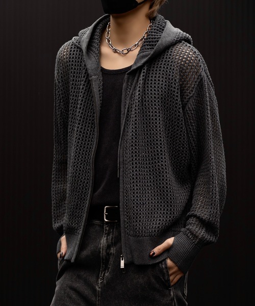 CLEL パーカー 「CLEL」Watermark Knitting Mesh Zip Parka