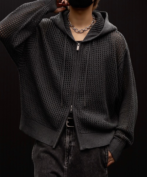 CLEL パーカー 「CLEL」Watermark Knitting Mesh Zip Parka
