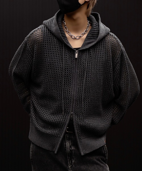 CLEL パーカー 「CLEL」Watermark Knitting Mesh Zip Parka