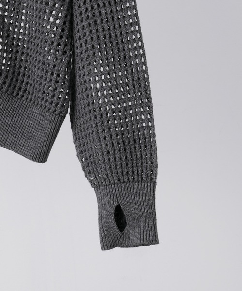 CLEL クレイル　透かし編みメッシュジップパーカー ブラック M 最安値 CLEL セーター ニット 「CLEL」Watermark Knitting Loose Mesh