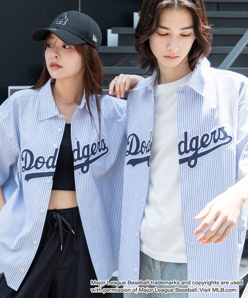 MLB シャツ 半袖 ∴WEGO/MLB別注ストライプグラフィックシャツ メンズ